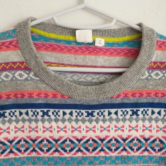 GAP Sweater Pullover Women M Multicolor Crazy Fair Isle Merino Wool Blend - Picture 5 of 7